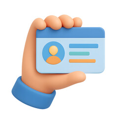 3d hand holding identification card with profile icon isolated on transparent background