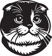 Scottish Fold Cat Vector in black and white