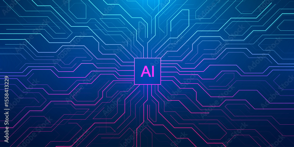 Poster Motherboard technology abstract texture design. Creative idea AI banner concept for internet technology. Software coding. Digital concept for poster, cover, banner, header, web, presentation template.