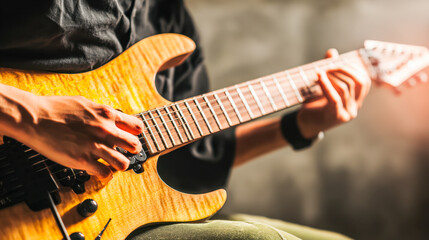 Obraz premium Guitarist plays electric guitar with passion and precision during a live performance