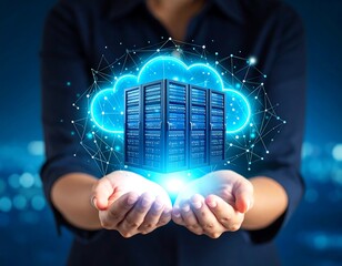 Woman holding cloud server