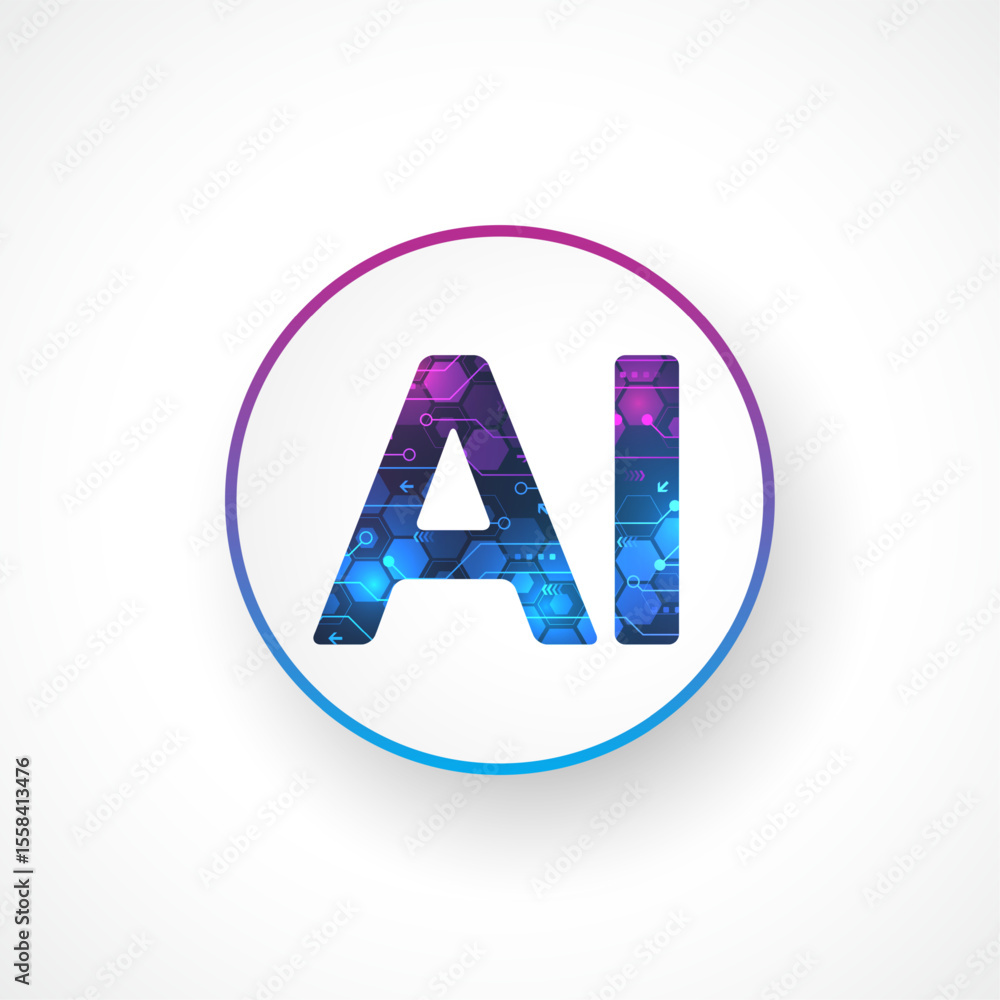 Aufkleber Artificial intelligence icon, sign, logo in the circuit line style. AI processor vector icon flat design. Motherboard digital chip AI. Machine learning design