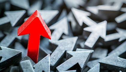 Red arrow pointing up with grey arrows