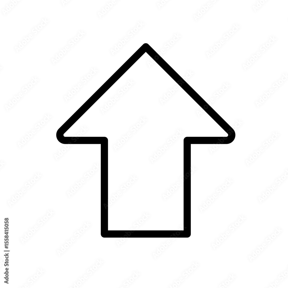 Poster upward thick arrow linear icon. pointer symbolizing direction or download. moving upwards. process a
