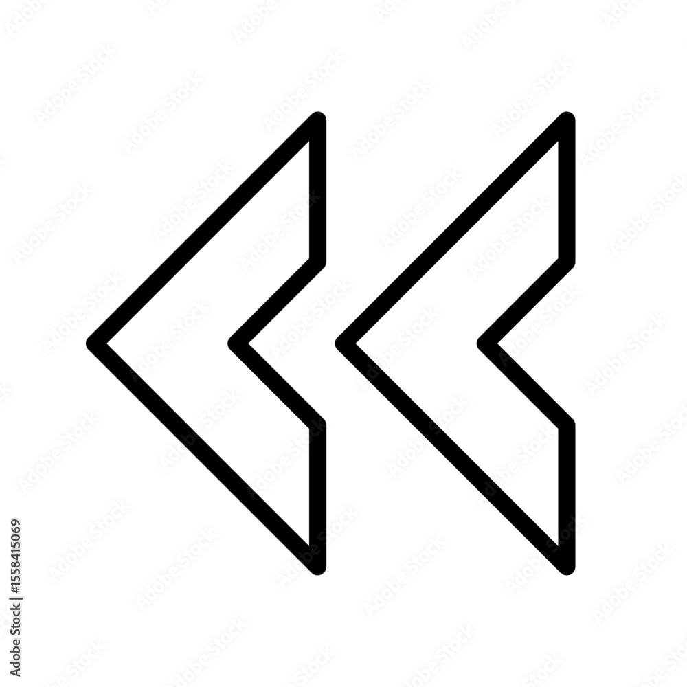 Poster double left arrow linear icon. symbolizing rewind, previous or back functions in media applications.