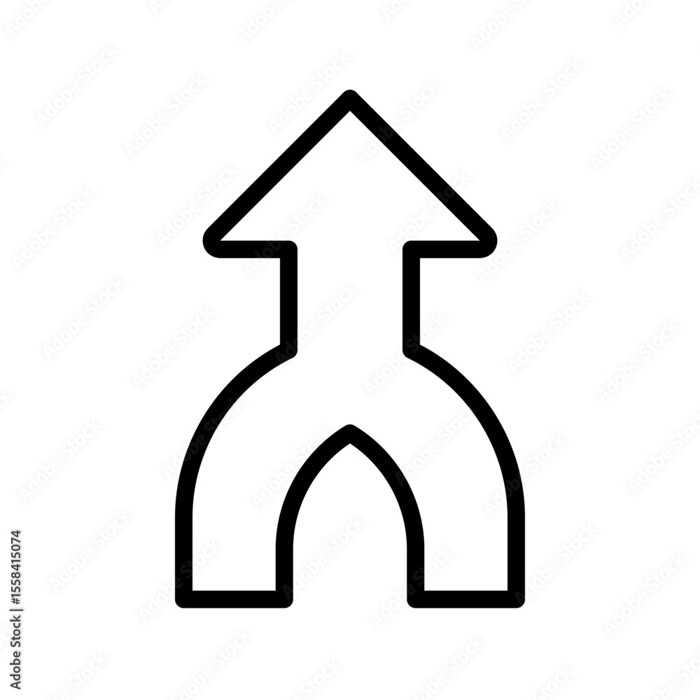 Poster merge arrow linear icon. upward arrow. representing unity, convergence or merging paths. joining tog