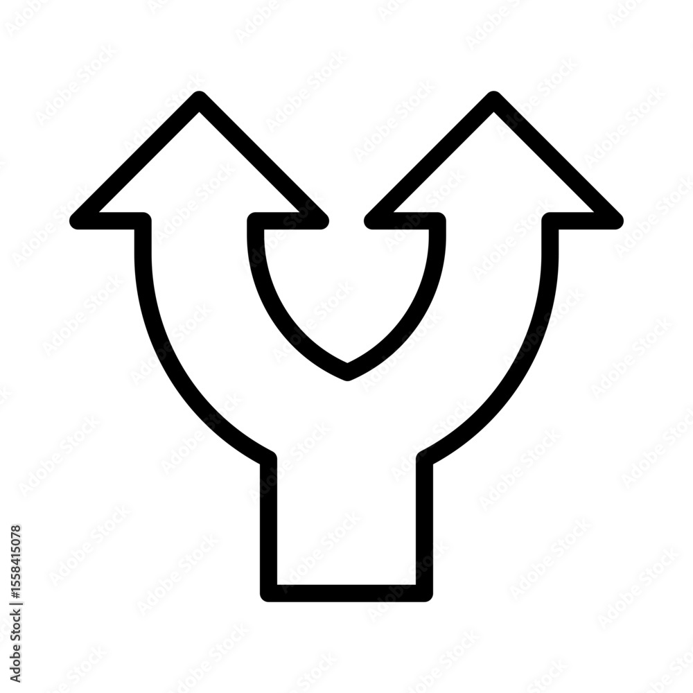 Poster split arrow linear icon. arrow branching upwards. representing decision-making, choice and options. 