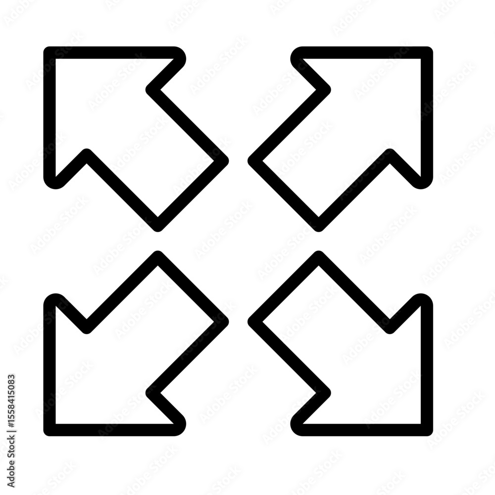 Poster expand linear icon. four arrows pointing outwards to represent expansion or fullscreen mode. zoom in