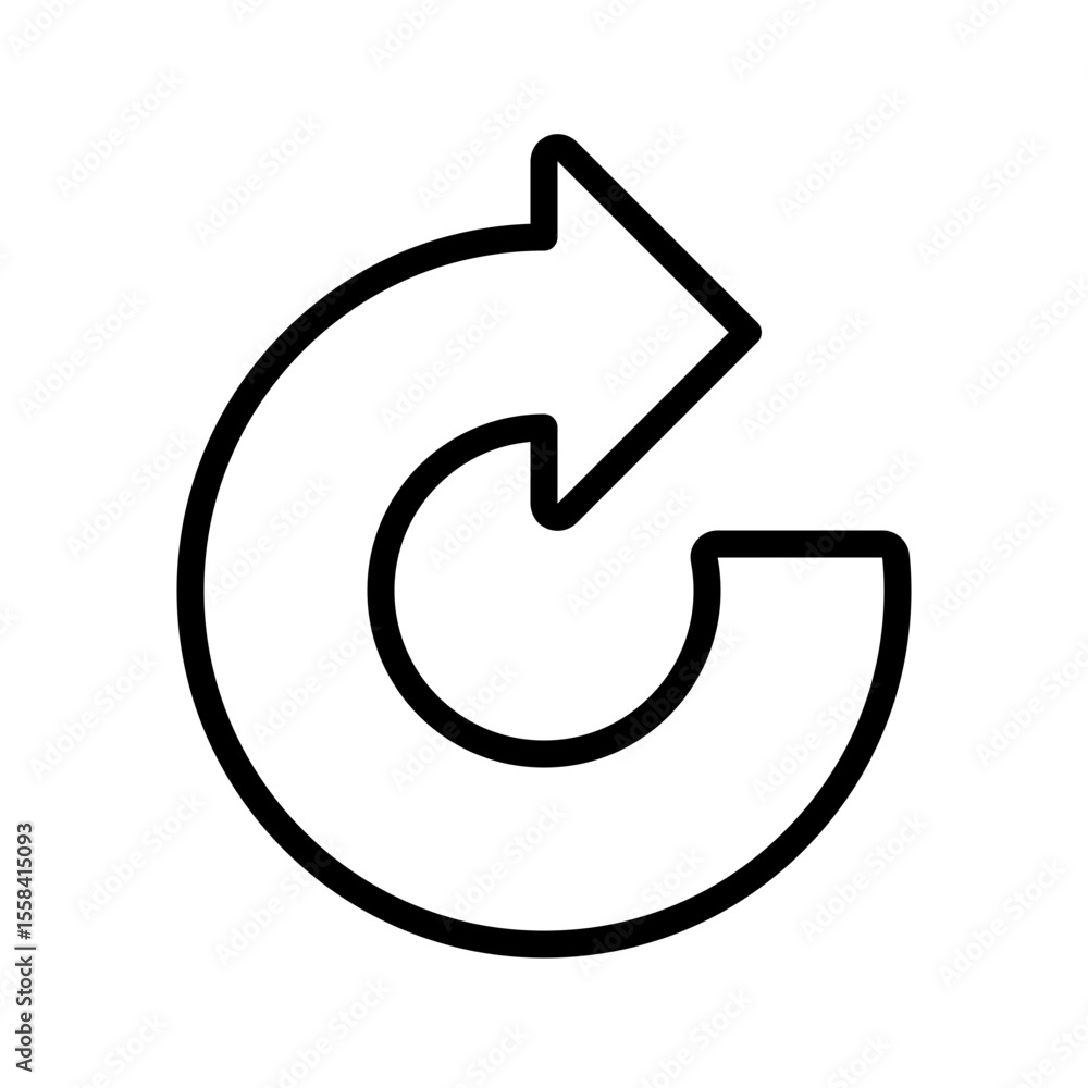 Poster clockwise arrow linear icon. representing repeat function. system update. loading sign. circular arr