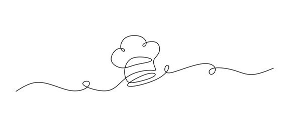 One single line drawing of chef hat or cap for restaurant vector graphic illustration. Elegant cafe badge concept. Modern continuous line draw design street food logotype 