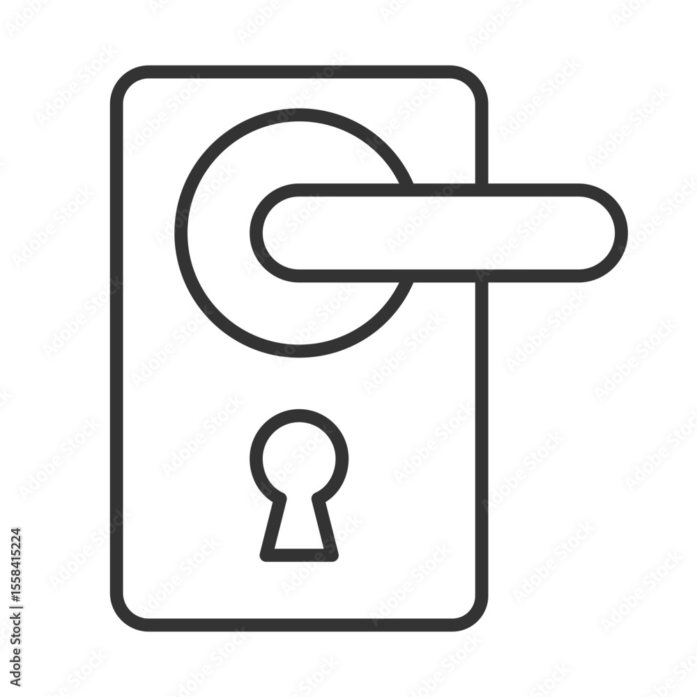 Poster door handle linear icon. access control. keyhole. home security. private property protection. door l