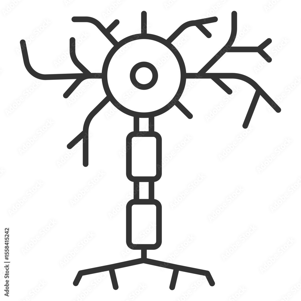 Poster neuron linear icon. nerve cell. central nervous system. signal transmission in brain cell. axon term