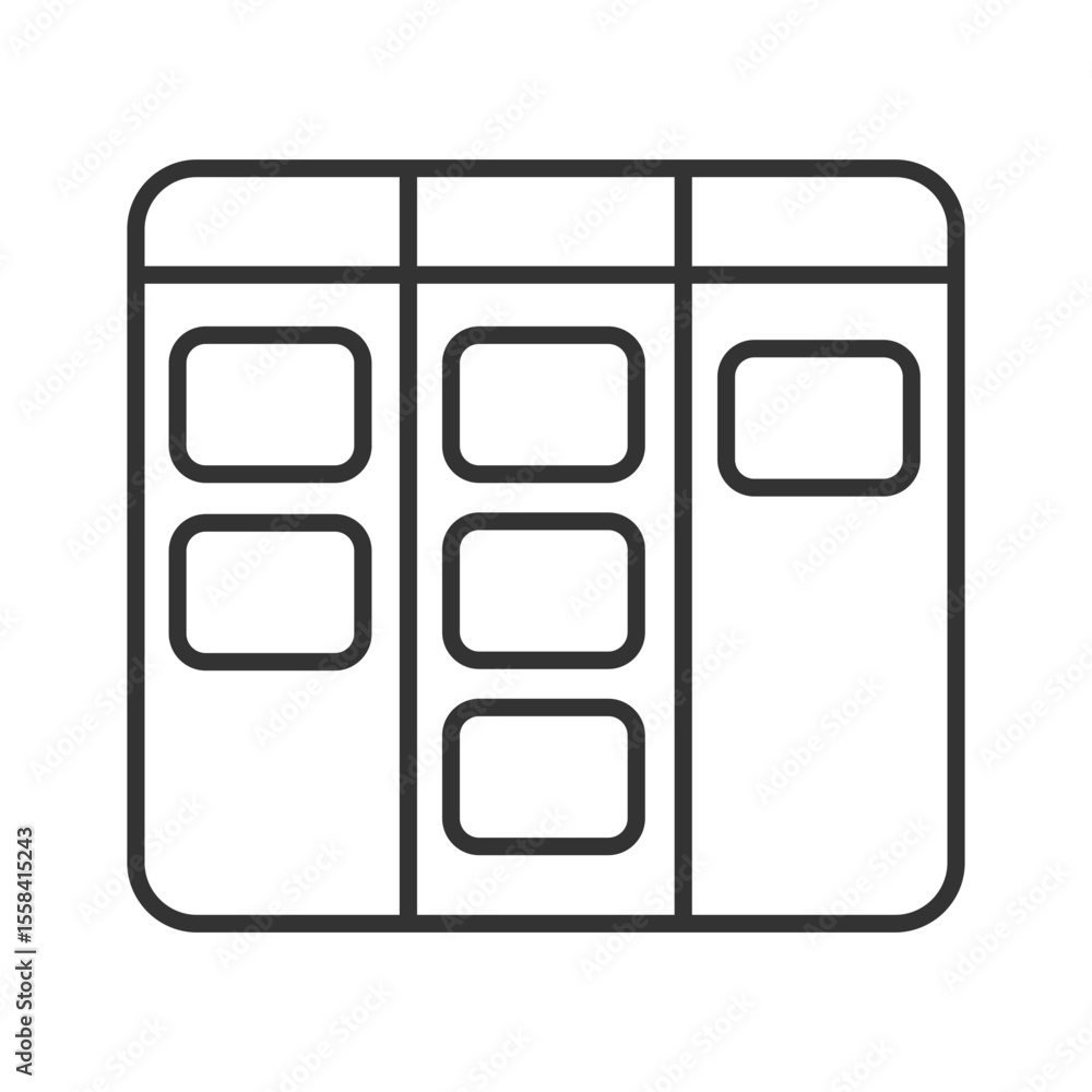 Poster Kanban flowchart linear icon. Board with notes icon. Workflow management. Work in progress. Schedule system. Thin line illustration. Contour symbol. Vector outline drawing. Editable stroke