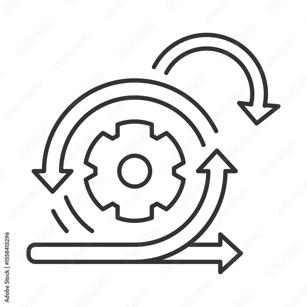 Poster agile development linear icon. rotating gear and arrows icon. different directions. project manageme