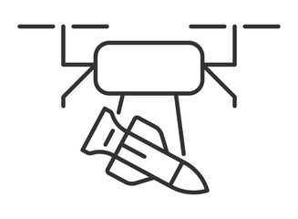 Drone dive bomb linear icon. Military aerial vehicle support. Missile transportation. Unmanned aerial vehicle. Thin line illustration. Contour symbol. Vector outline drawing. Editable stroke