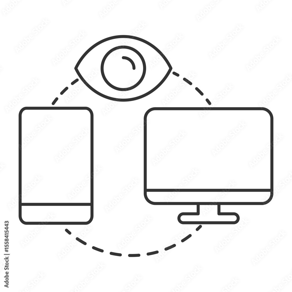 Poster digital surveillance linear icon. tracking data. synchronization. remote access. privacy problem con