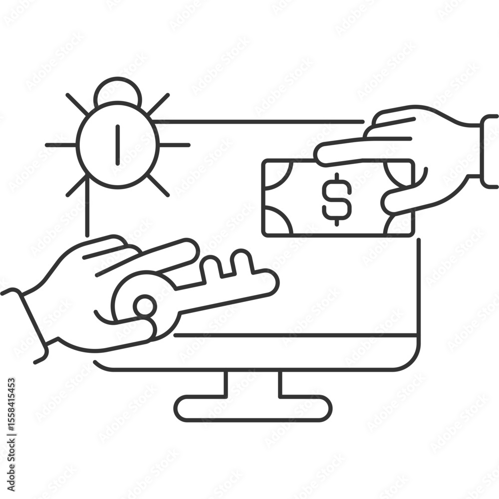 Poster online transaction vulnerability linear icon. cybersecurity problem. data breach. hacking attempt co