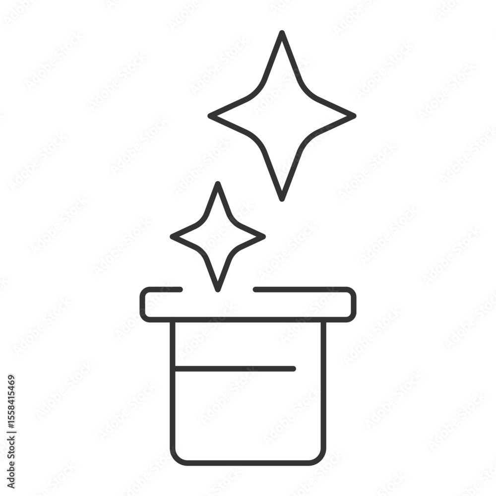 Poster magic hat with sparkle linear icon. illusion and trick. magic show performance. wizard hat. mystery 