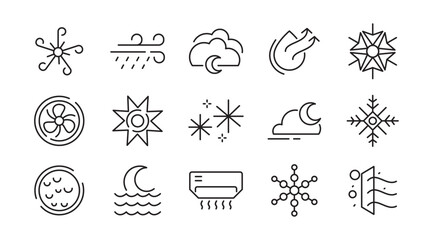 Snowflake line icon set. Clouds, illustration, snow, icons, holiday, overcast, sunny, rainy, snowy, windy, Christmas pattern line icon set. Ui thin line icon pack.