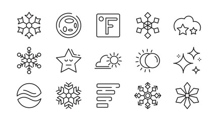 Snowflake line icon set. Clouds, illustration, snow, icons, holiday, overcast, sunny, rainy, snowy, windy, Christmas pattern line icon set. Ui thin line icon pack.