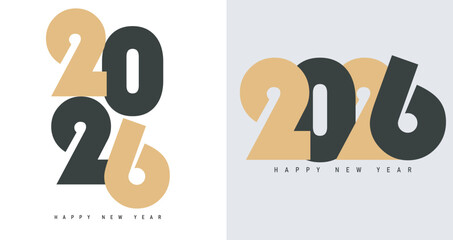  Stylish 2026 New Year vector set with modern typography in black and gold. Perfect for cards, banners, and festive designs with a clean, minimalist aesthetic.Vector design