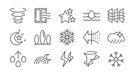 Snowflake line icon set. Clouds, illustration, snow, icons, holiday, overcast, sunny, rainy, snowy, windy, Christmas pattern line icon set. Ui thin line icon pack.