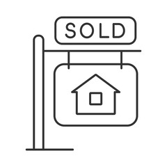 Sold sign linear icon. Real estate. House sold. Property sale. Home purchase. Realty concept. Housing market. Thin line illustration. Contour symbol. Vector outline drawing. Editable stroke