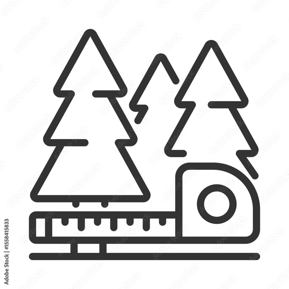 Poster forest measurement linear icon. forestry solutions. tree growth monitoring. forest management. arbor
