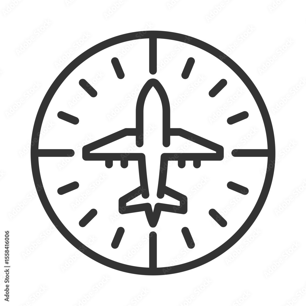 Poster heading indicator linear icon. aviation instrument used for navigation. maintain direction during fl