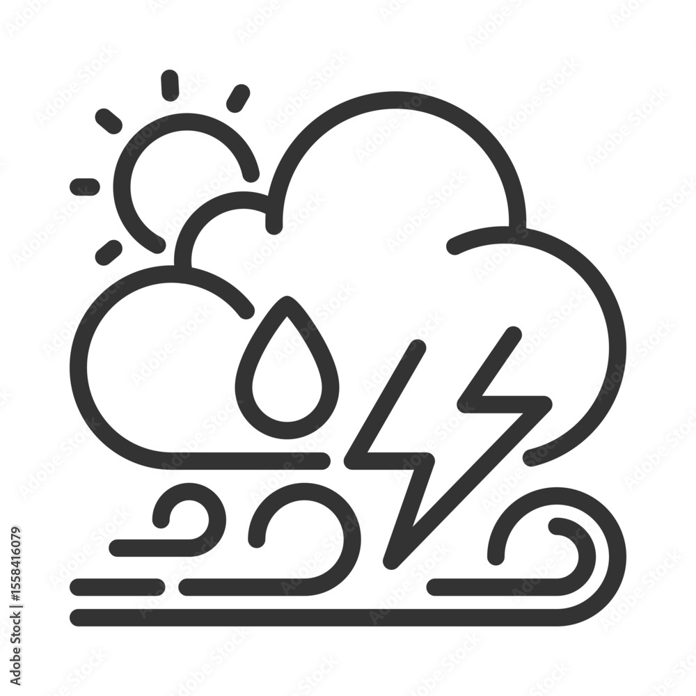 Poster weather forecast linear icon. various weather patterns. changing atmospheric conditions. meteorology
