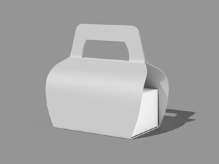 White Blank Takeaway Cake Box with Handle Carrier Mockup 3D Rendering