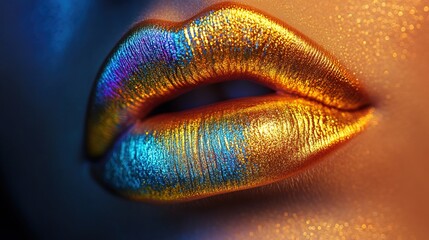 A close-up of metallic lipstick with high-shine effect, avant-garde beauty 