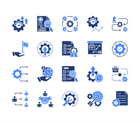 Productivity management with Efficiency, Performance metrics, Continuous improvement, Time allocation, Workflow, Optimization, Project management. editable stroke icon set