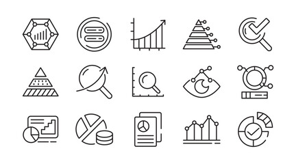 Analysis line icon set. Data analysis, startup, audit, collaboration, workflow, milestones, deadlines, planning, growth, NS, server, domain line icon set. Ui thin line icon pack.