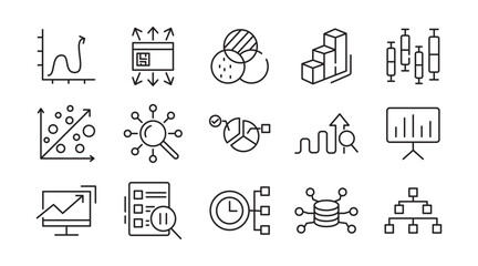 Analysis line icon set. Data analysis, startup, audit, collaboration, workflow, milestones, deadlines, planning, growth, NS, server, domain line icon set. Ui thin line icon pack.