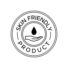 Skin Friendly Product Label – Blue Circular Vector Emblem with Hand and Droplet Icon for Product and Informational Labels