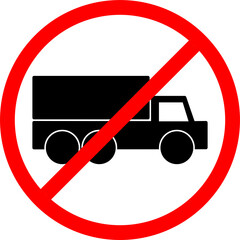 Trucks are prohibited from parking. Trucks are prohibited from passing. No truck sign. A red circle with a no trucks