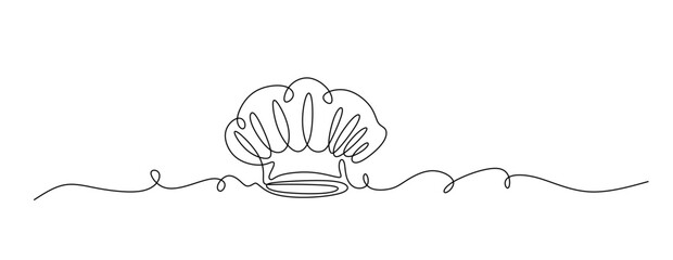 One single line drawing of chef hat or cap for restaurant vector graphic illustration. Elegant cafe badge concept. Modern continuous line draw design street food logotype 