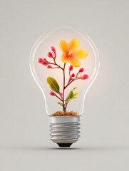 Blooming Flower Inside a Lightbulb Symbolizes Growth and Innovation in a Creative Concept