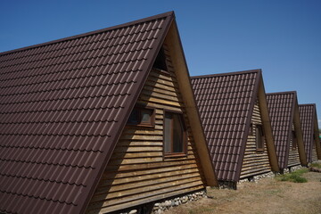 The bungalow. Beach houses on the shore of Lake Balkhash. Summer vacation.