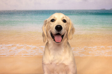 Golden Retriever Smiling at the Beach