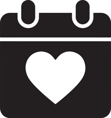Silhouette icon of calendar with heart symbol representing mental health day, wellness break, and self-care scheduling.