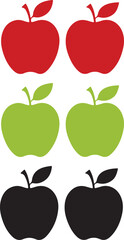 Colorful Apple Silhouettes Set in Red Green and Black Vector Illustration