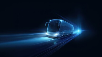 Obraz premium Fast electric bus speeding on road, showing quick, efficient transport with clean power. Electric vehicle, charging station for eco friendly motion