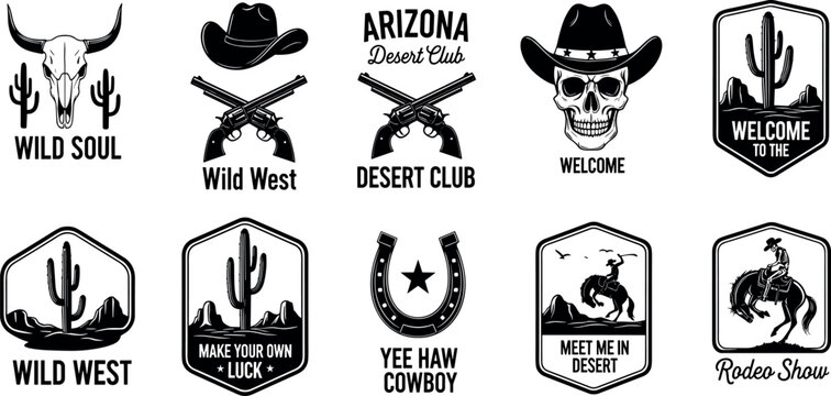 Set of vector Western theme logos. Perfect for t-shirt printing, posters, and other uses.