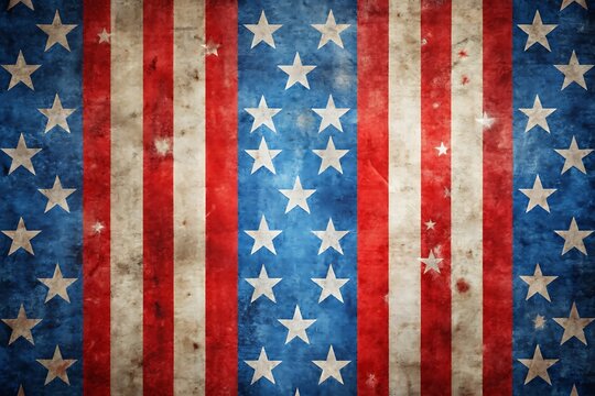 A weathered american flag background with red and white stripes and blue stars