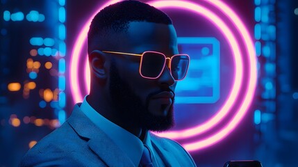 Masked cartoon characters of a man and woman in business attire