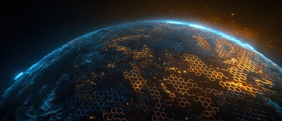 The Stunning Digital Representation of Earth with Hexagonal Patterns and Glow