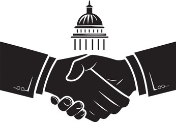 Black silhouette of handshake icon in clean flat vector style, symbol of agreement, partnership, deal, business, cooperation, success, teamwork, negotiation, trust, unity, and professional connection
