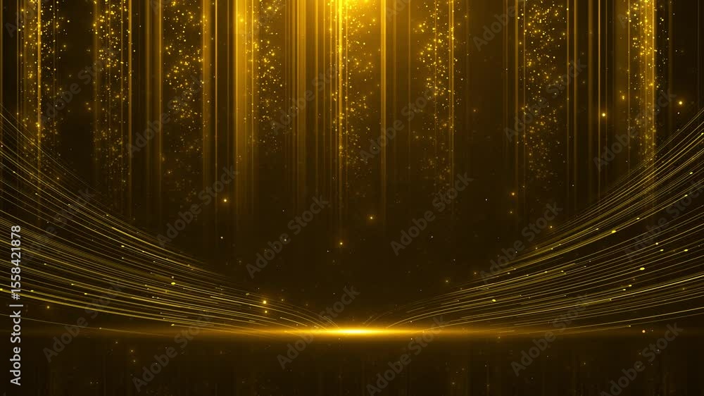 Poster particle light awards stage background golden particle lines rising awards stage . streaks luxurious